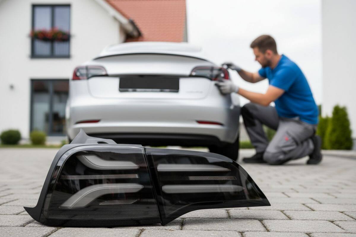 Rücklicht Tesla wird eingebaut